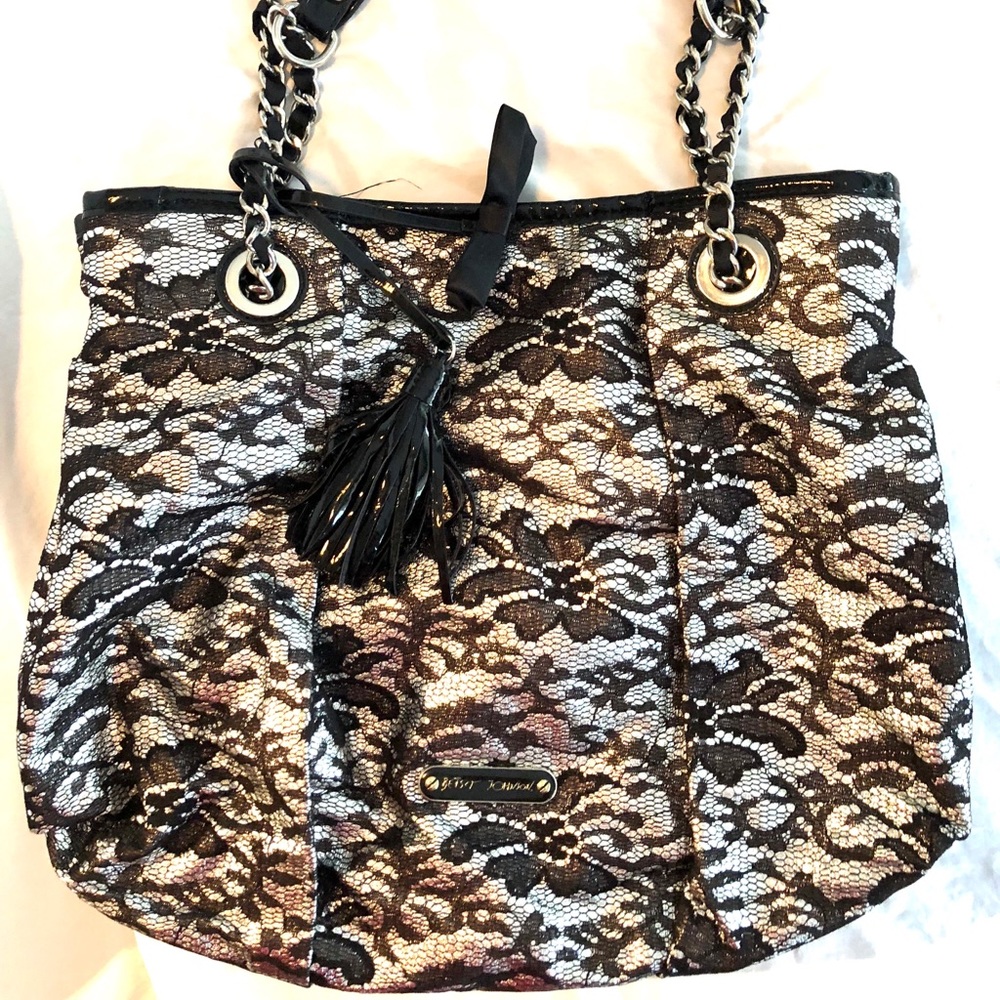 Betsey Johnson black and silver laced handbag